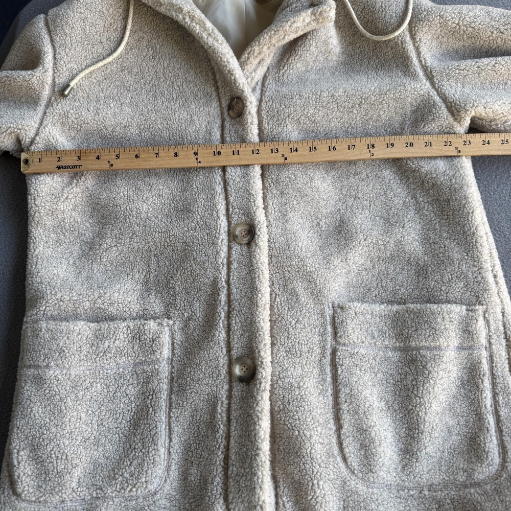 Mackintosh Coat Womens Large Cream Fleece Lined Hooded Button Parka Pockets USA - Picture 9 of 9